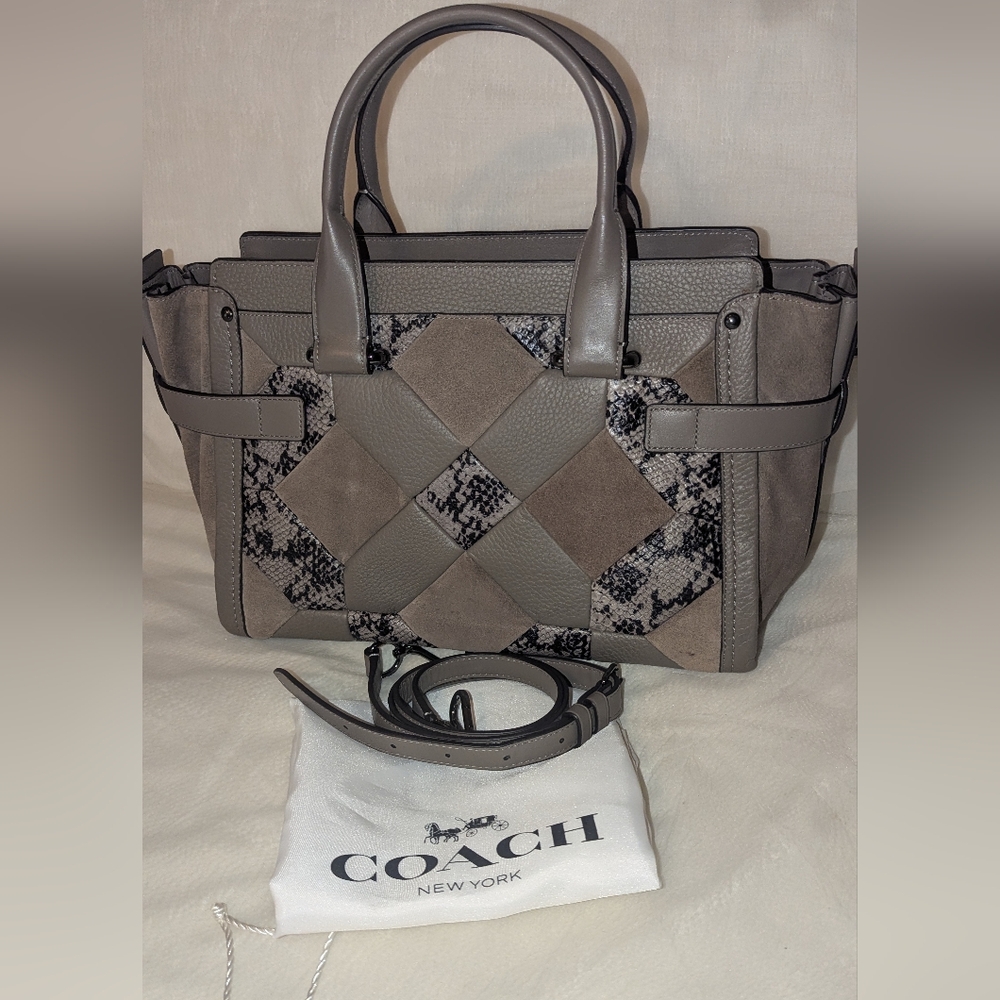 COACH SWAGGER PATCHWORK CARRYALL MULTI-COLOR SATCHEL BAG GRAY EUC - Picture 4 of 11